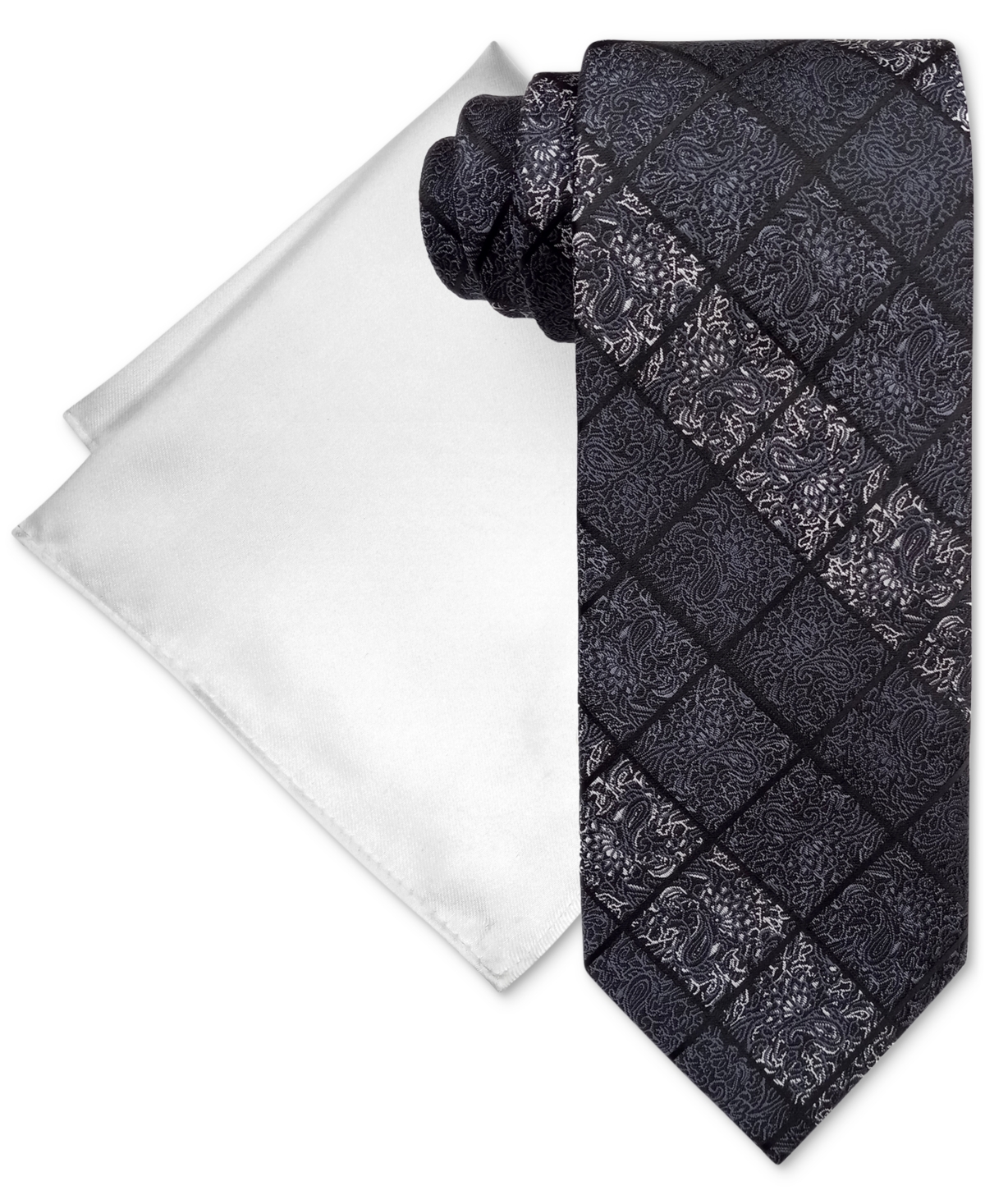 Men's Paisley Square Tie & Pocket Square Set - Taupe