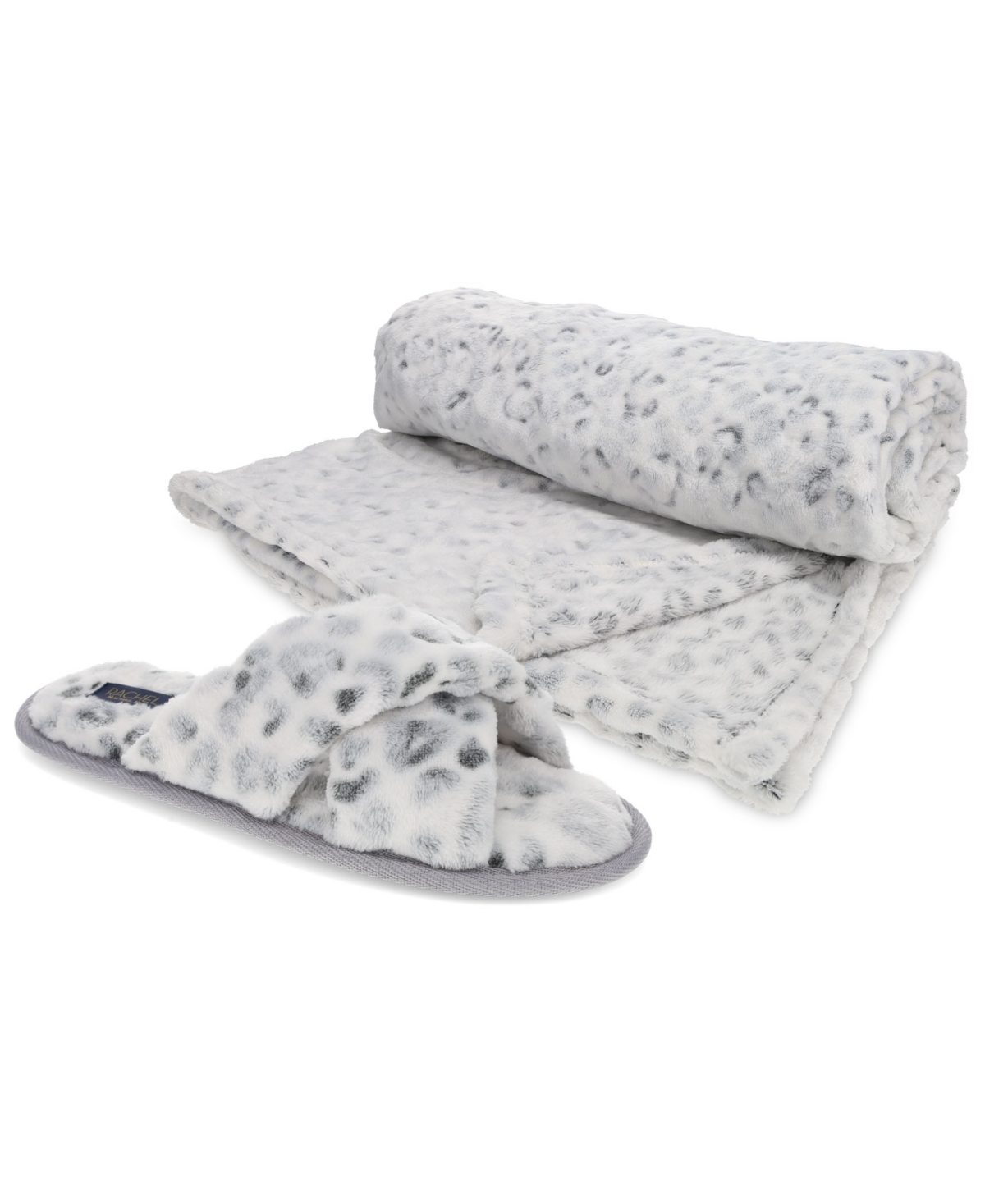 Women's Gift Set with X-Band Plush Slipper and Cheetah Blanket Set - Gray Cheetah Print