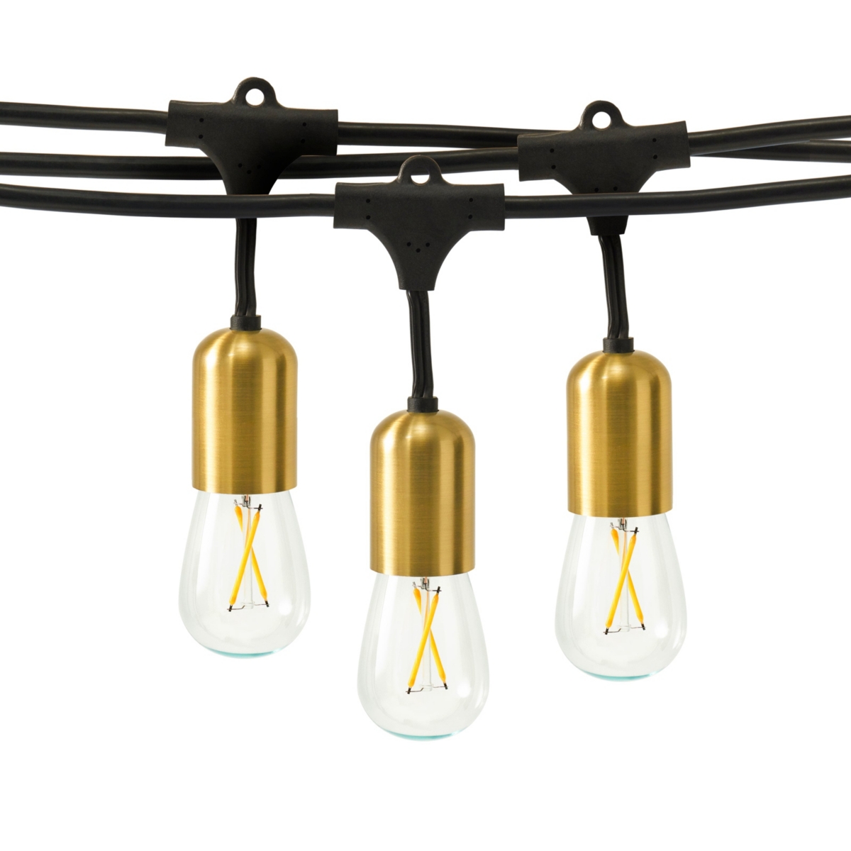 Glow Heavy Duty Weatherproof Led Holiday String Lights - S14 Bulb, 2W, 48 Ft, 2700K - Brass