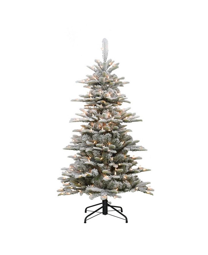 Puleo PreLit Slim Flocked Fir Artificial Christmas Tree with 200