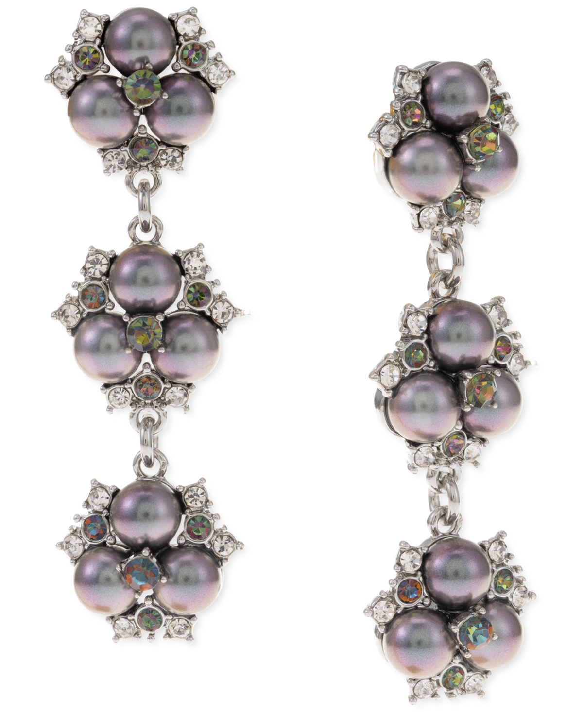 Charter Club Silver-tone Crystal & Imitation Pearl Cluster Triple Drop Earrings, Created For