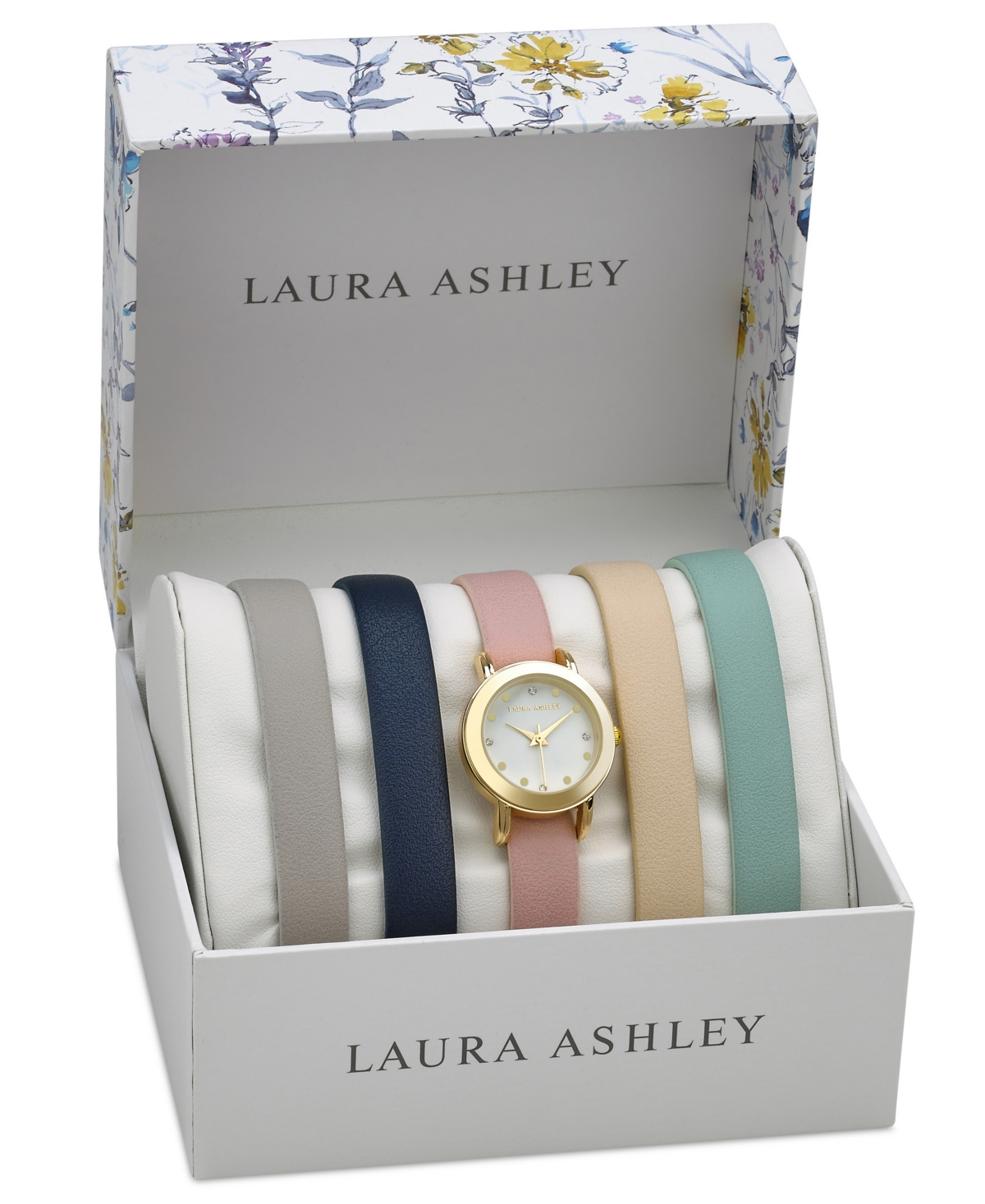 Laura Ashley Women's Quartz Multi-Colored Polyurethane Straps Watch 26mm Set