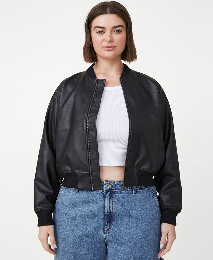 Plus size faux online leather bomber jacket