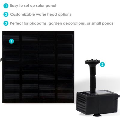Outdoor Landscape Pond Pool Bird Bath Fountain Small Solar Powered Submersible Water Pump - 40 GPH