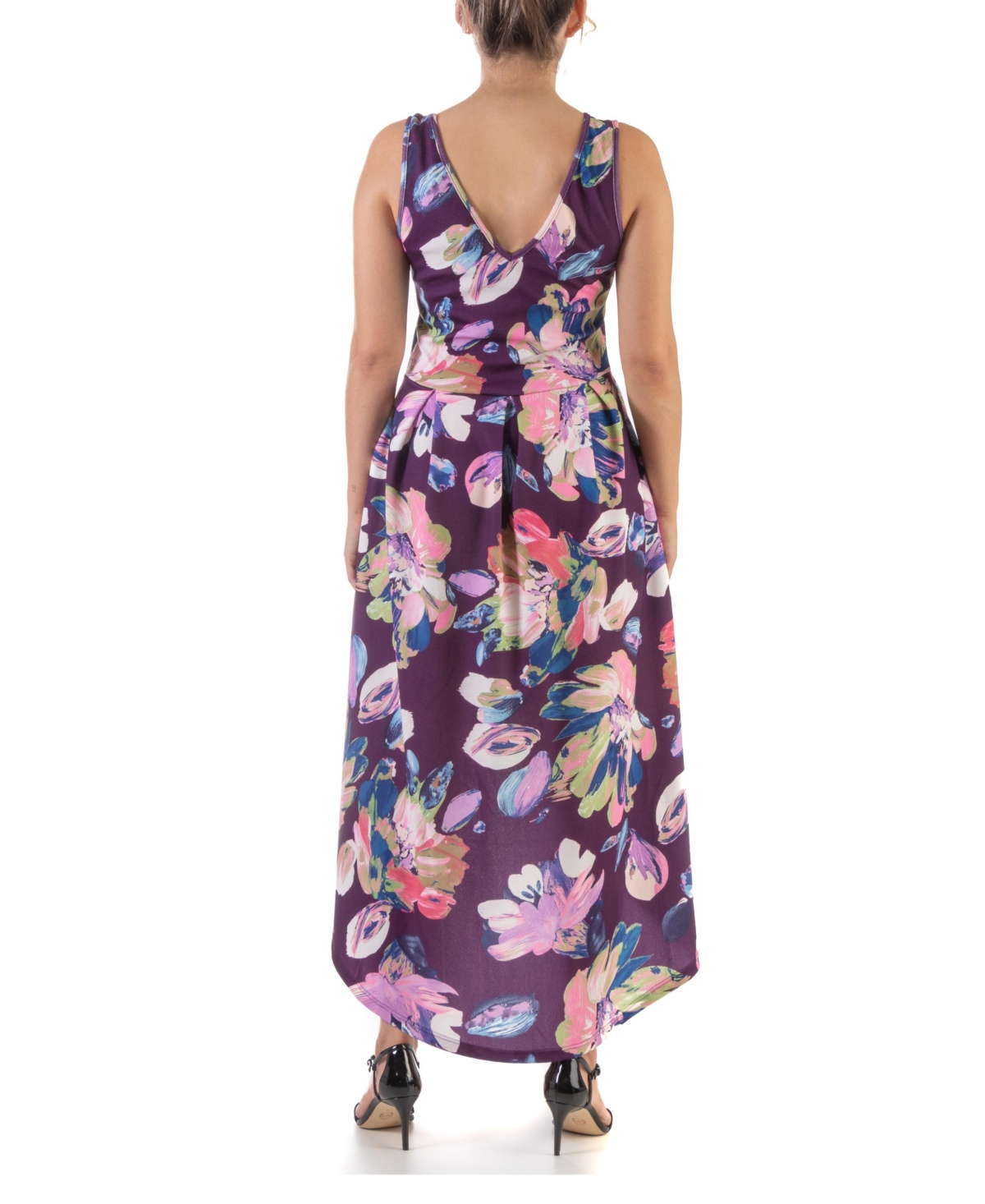 24seven Comfort Apparel Women's Sleeveless Pleated High Low Pocket Dress - Pink Multi