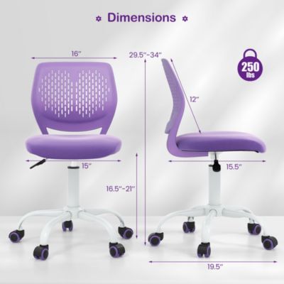 Office Task Desk Armless Chair Adjustable Mid Back Swivel