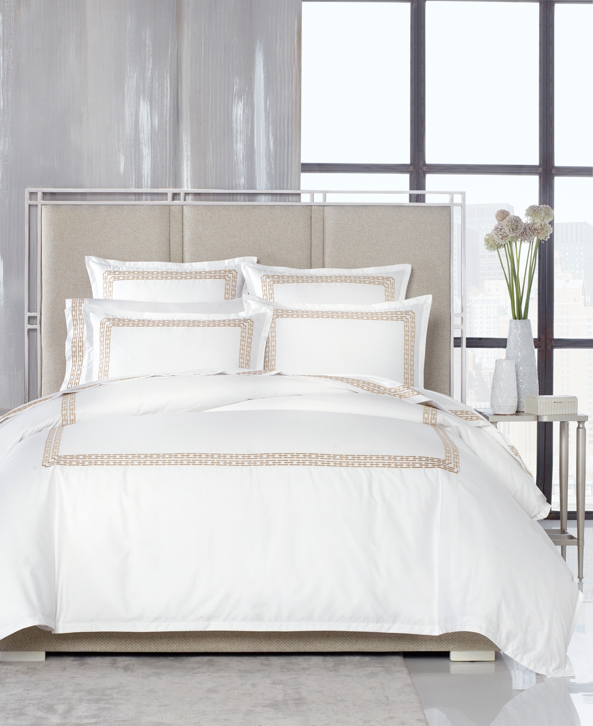 Hotel Collection Chain Links Embroidery 100% Pima Cotton Duvet Cover Set, Full/queen, Created For Macy's In Champagne