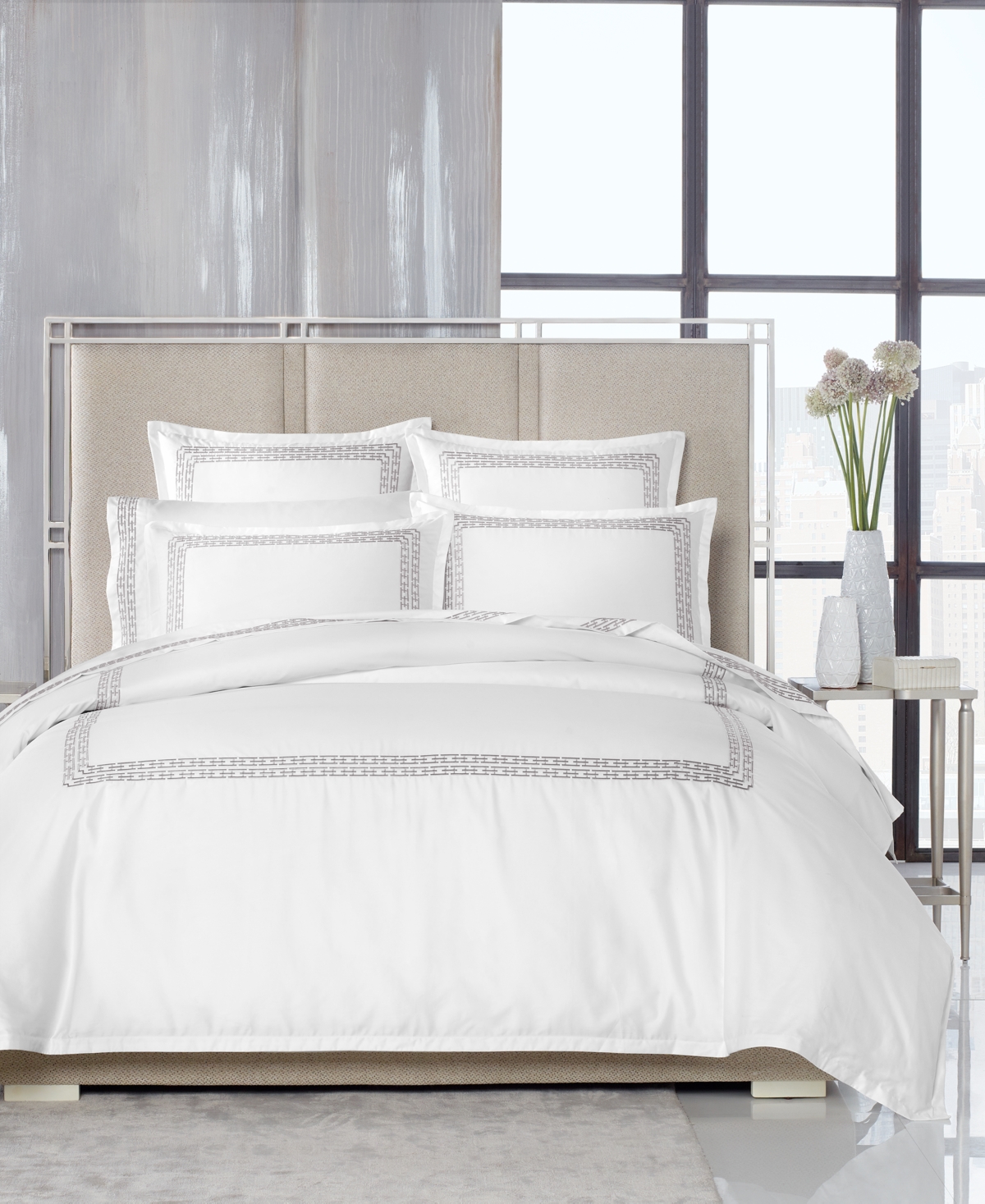 Hotel Collection Chain Links Embroidery 100% Pima Cotton Duvet Cover Set, Full/queen, Created For Macy's In Silver