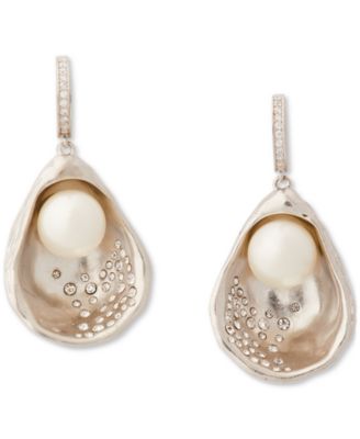 kate spade new york - Silver-Tone Imitation Pearl Oyster Drop Earrings