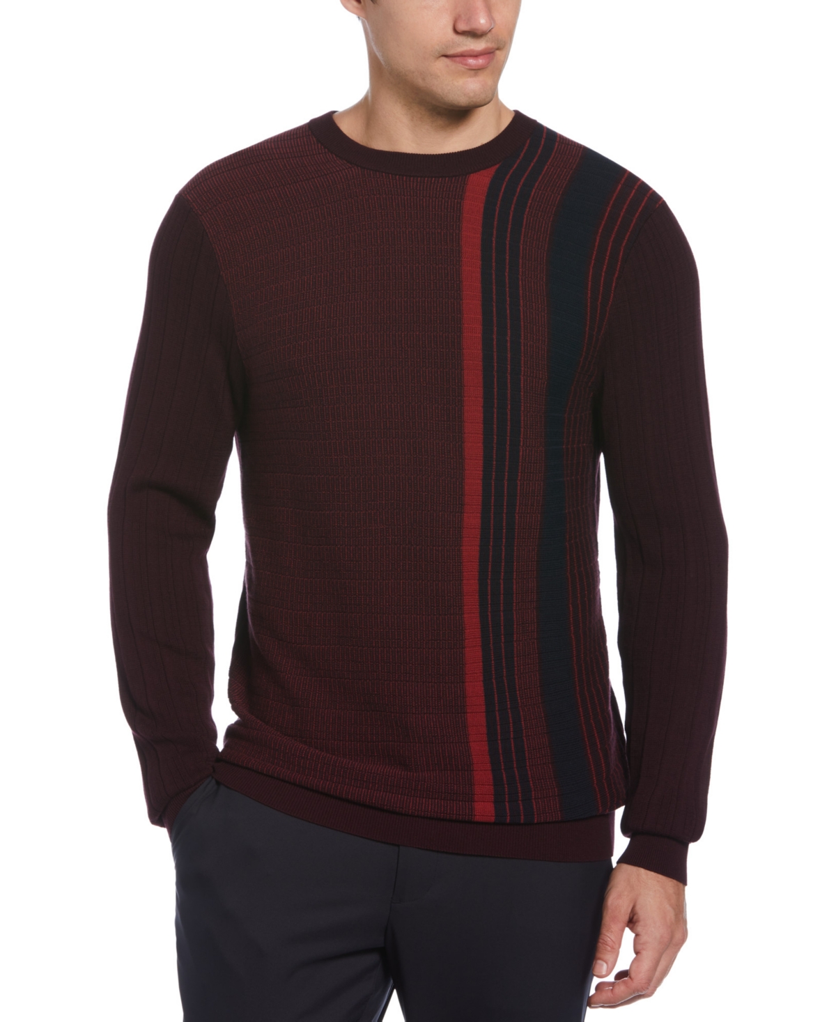 Perry Ellis Men's Textured Vertical Stripe Crewneck Sweater In Port ...