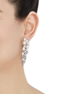 Cultured Freshwater Button Pearl (4 - 8-1/2mm) & Cubic Zirconia Vine Cluster Drop Earrings