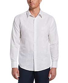 Men's Tonal Tropical Embroidered Panel Long-Sleeve Shirt 