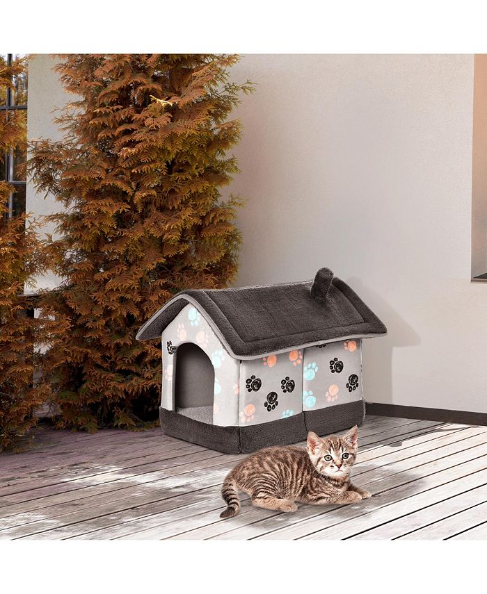 PawHut Heated Cat House Indoor Covered indoor Foldable Pet Dog Bed Heat