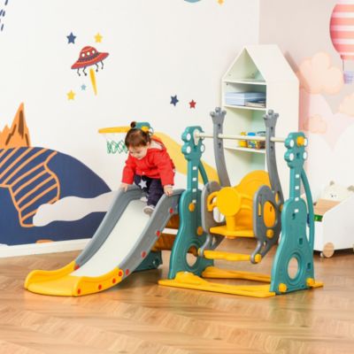 Toddler Swing and Slide Set with Basketball Hoop, Guitar Theme,