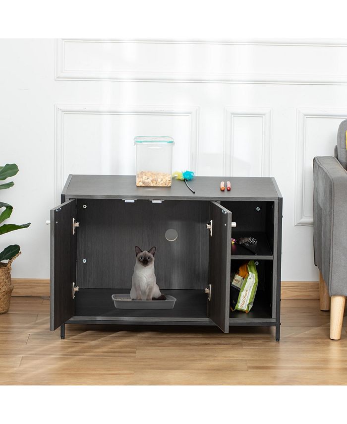 PawHut Pet Cat Litter Box w/ Easyentry Wide Surface Adjustable Shelves