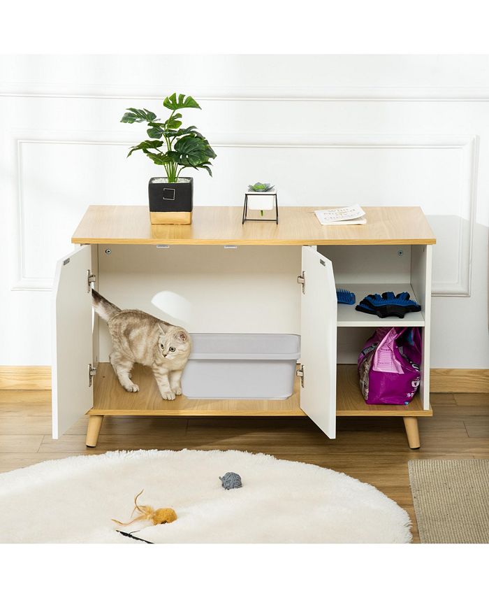 PawHut Pet Cat Litter Box w/ Easyentry Wide Surface Adjustable Shelves