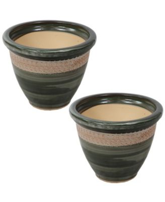 Indoor/Outdoor Purlieu Decorative Glazed Ceramic Planters for Greenery or Flowers - 12"