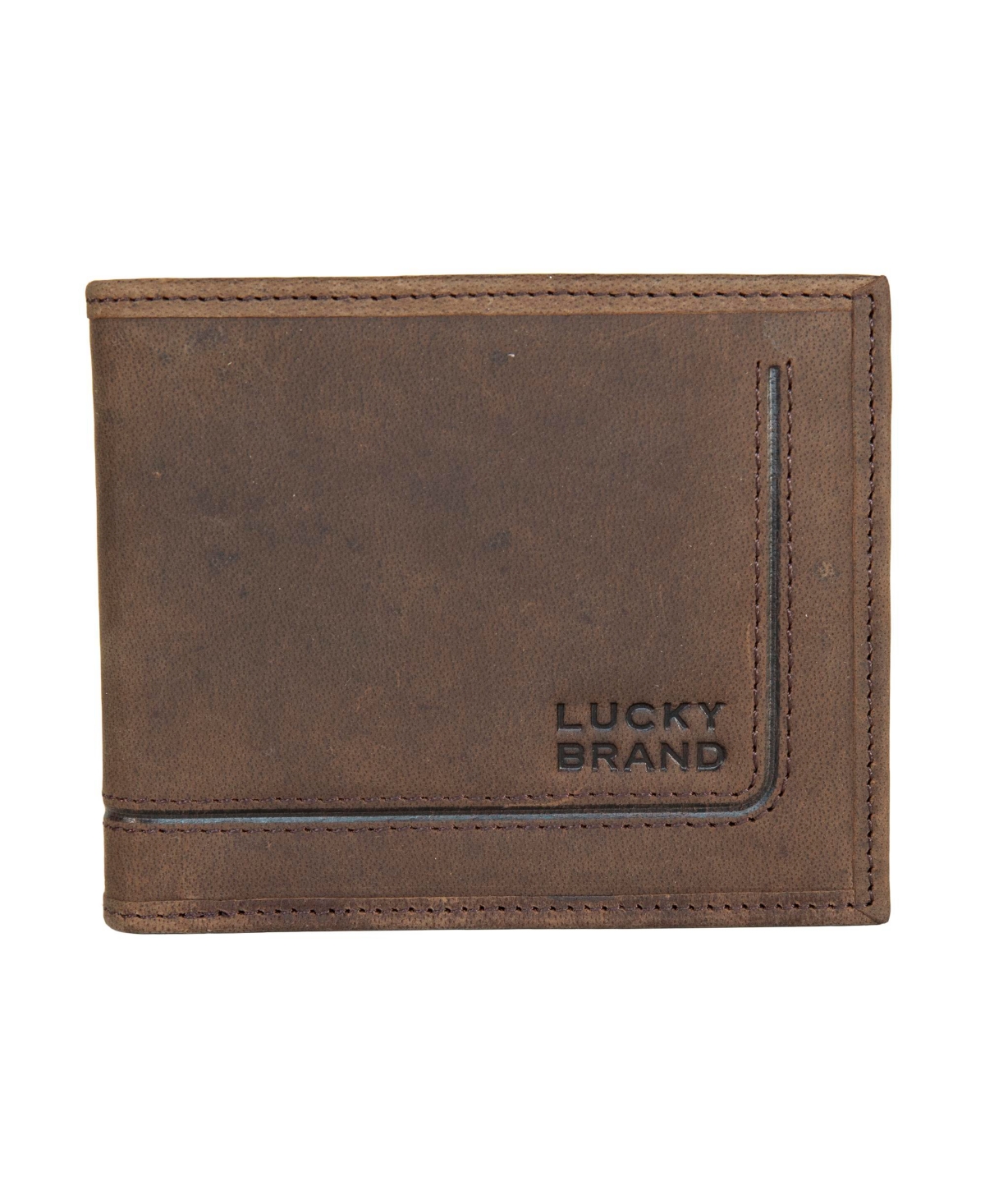 Men's Grooved Leather Bifold Wallet - Brown