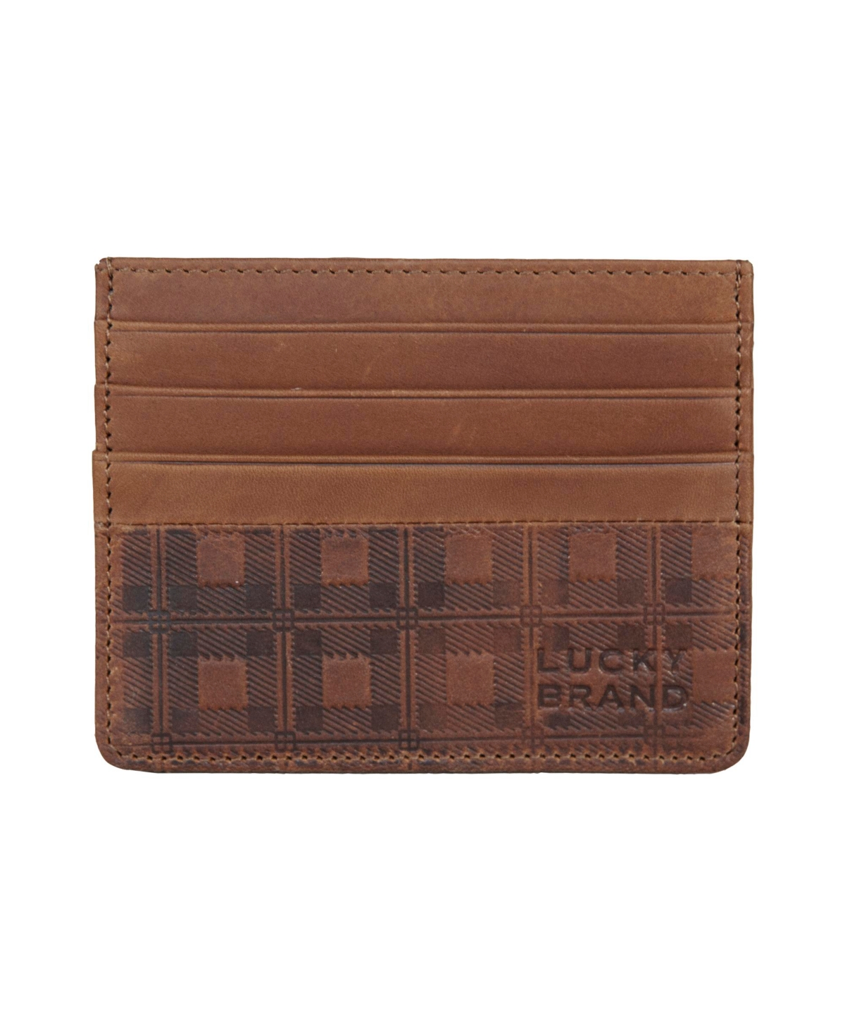 Men's Plaid Embossed Leather Card Case - Brown
