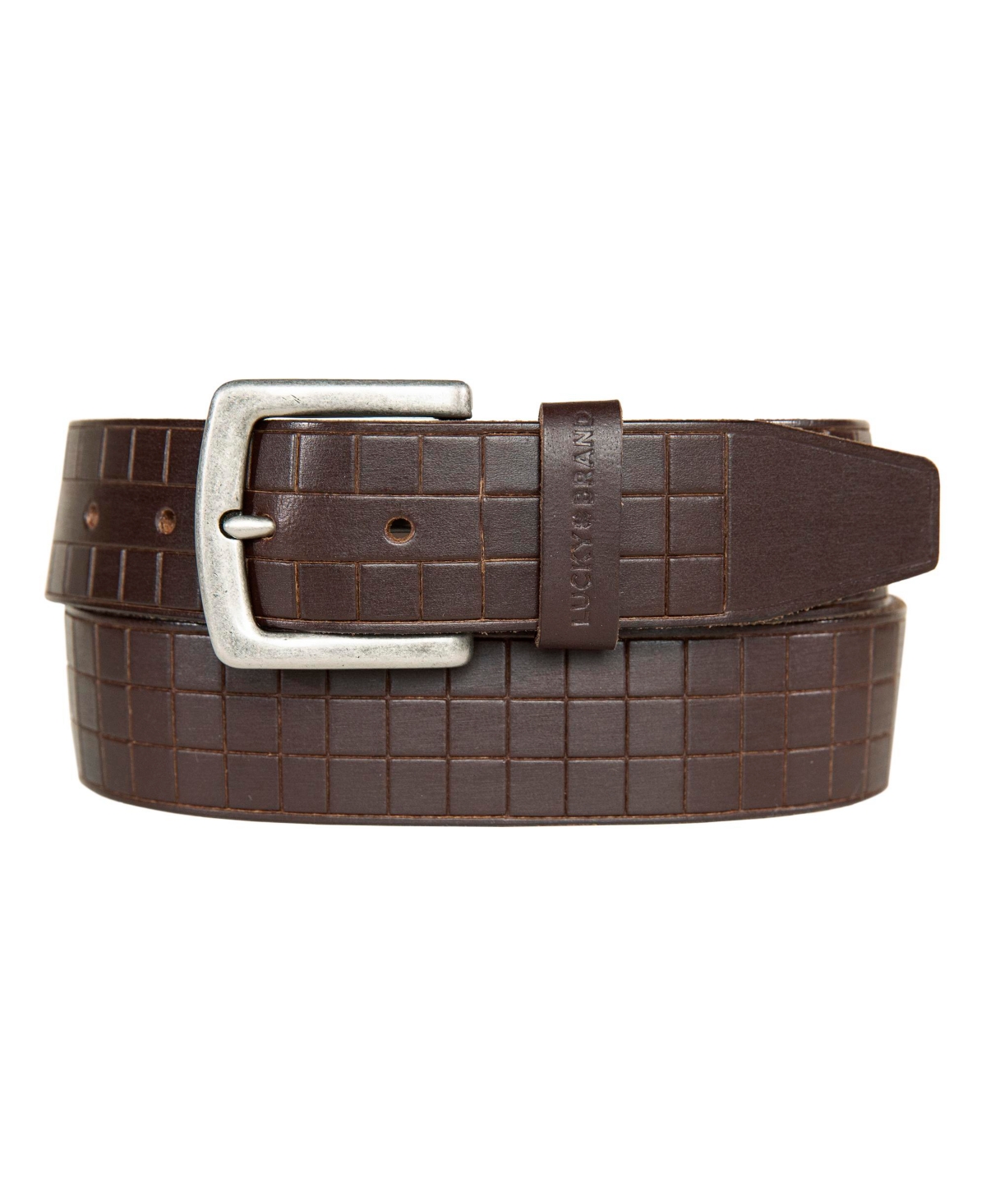 Men's Grid Tooled Embossed Leather Belt - Brown