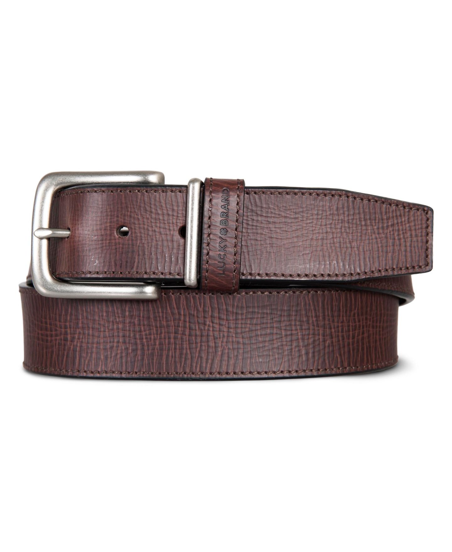 Мужской кожаный ремень для джинсов Lucky Brand с металлическим и кожаным фиксатором, цвет: Коричневый — фото 1