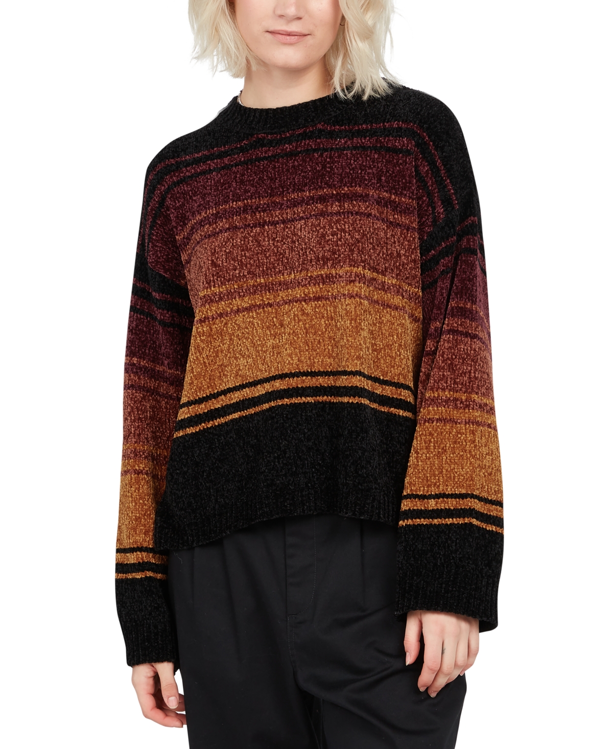 VOLCOM JUNIORS' BUBBLE TEA STRIPED SWEATER