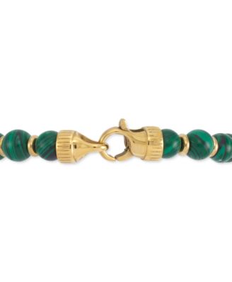 Malachite Bead Stretch Bracelet in Gold-Tone Ion-Plated Stainless Steel