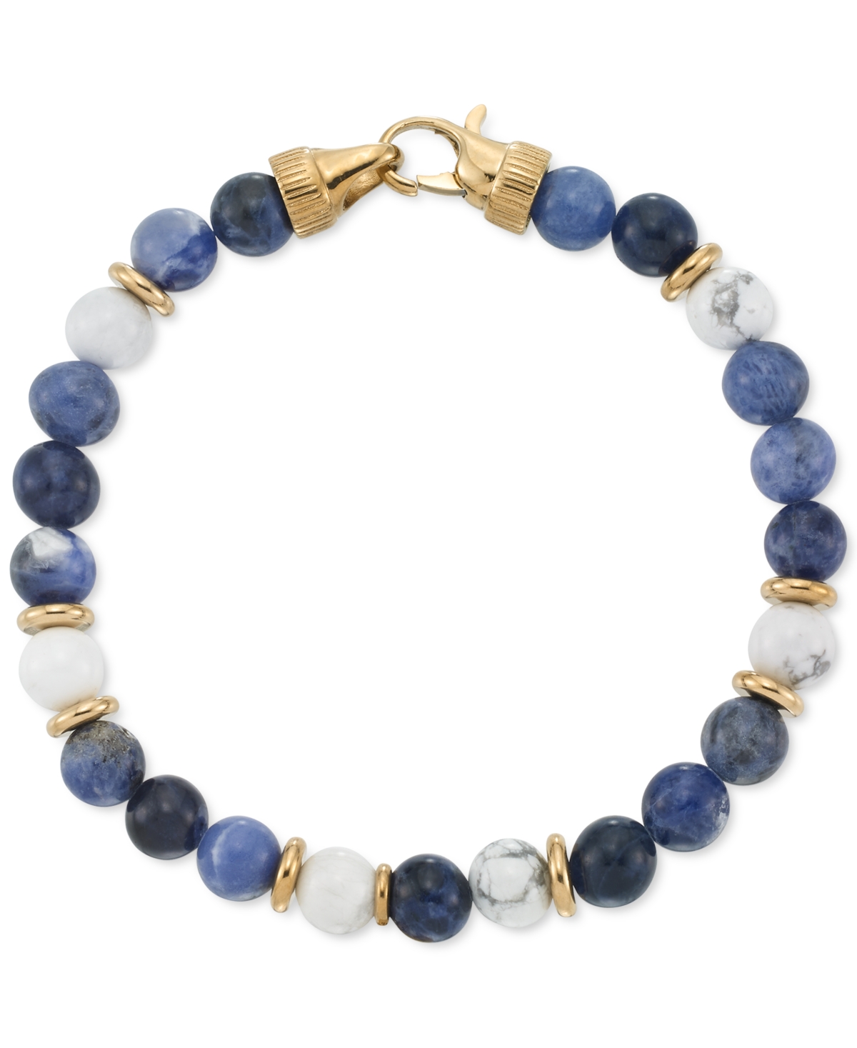 Smith Lapis Lazuli & White Agate Bead Stretch Bracelet in Gold-Tone Ion-Plated Stainless Steel - Lapis Lazuli