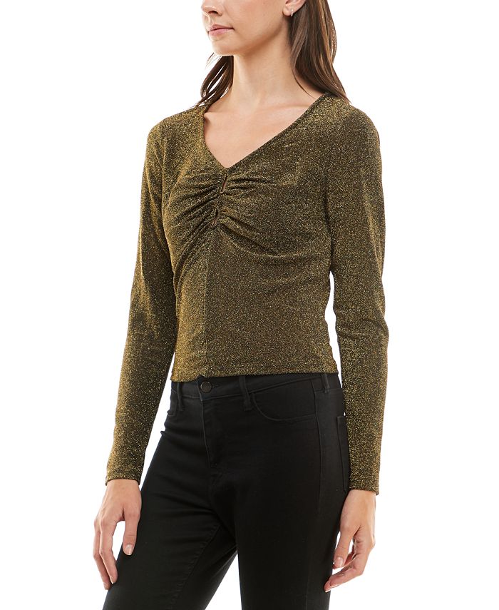 Ultra Flirt Juniors' Sparkling LongSleeve Keyhole Top Macy's