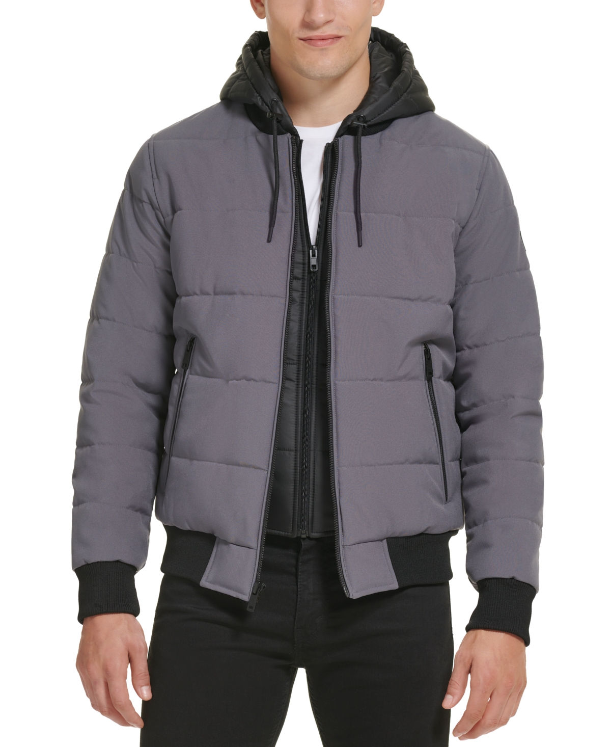 KENNETH COLE MEN'S OXFORD QUILTED HOODED BOMBER JACKET