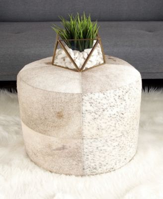 Leather Handmade Stool with Patchwork Pattern, 16" x 16" x 16"