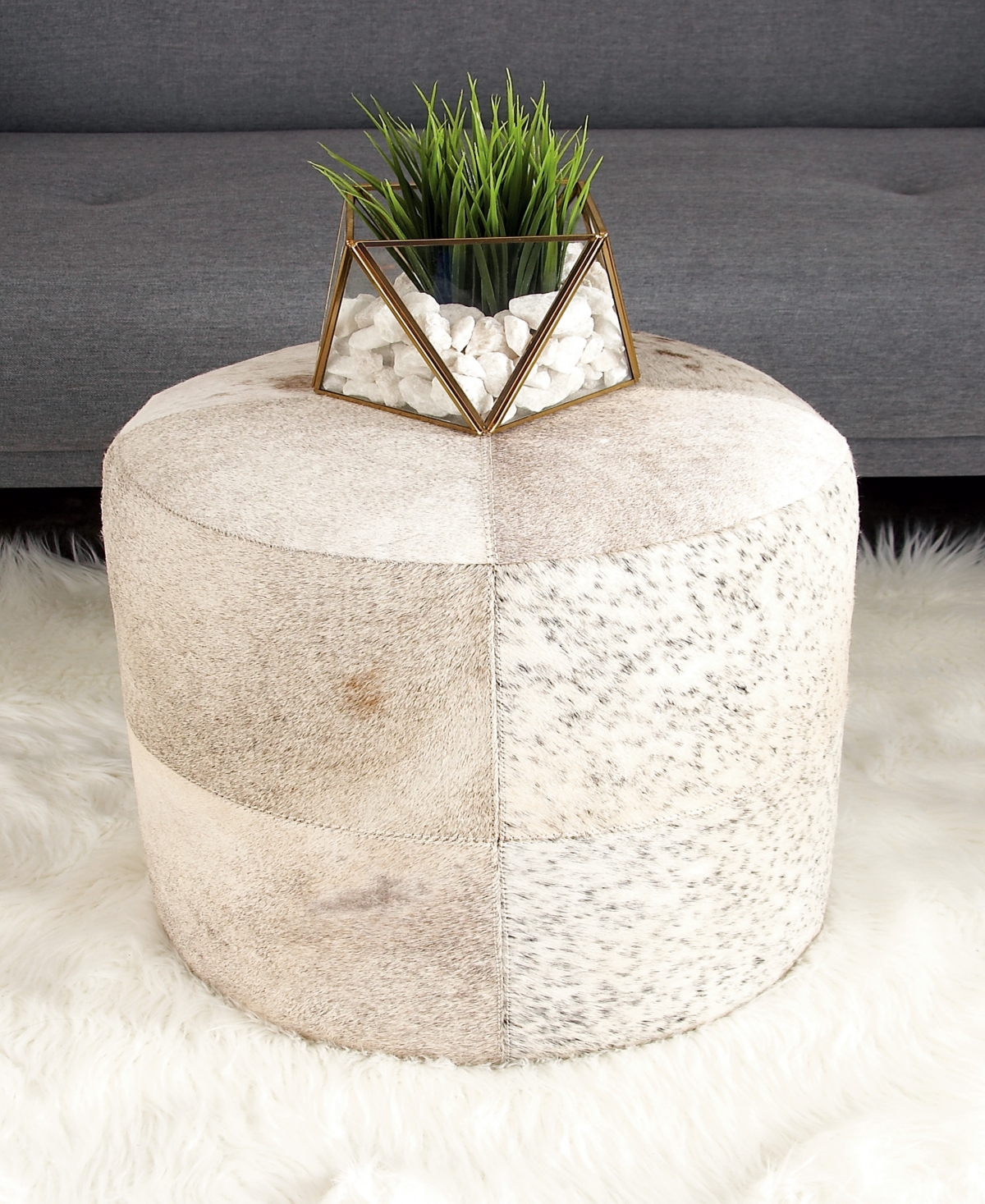 Rosemary Lane Leather Handmade Stool with Patchwork Pattern,