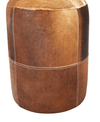 Leather Handmade Stool with Patchwork Pattern, 16" x 16" x 16"