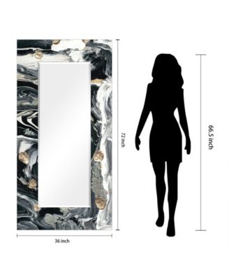 'Ebony' Rectangular On Free Floating Printed Tempered Art Glass Beveled Mirror, 72" x 36"