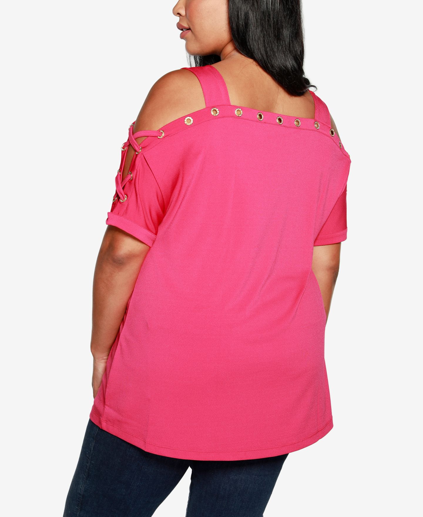 Женский топ Belldini Plus Size Cold Shoulder, цвет: Azalea — фото 4
