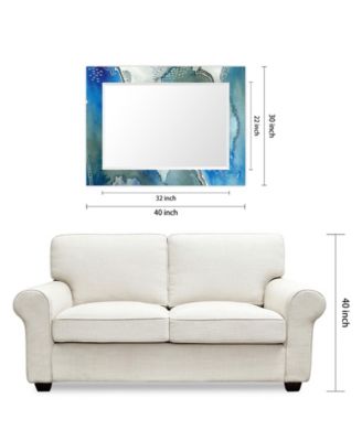 'Subtle Blues' Rectangular On Free Floating Printed Tempered Art Glass Beveled Mirror, 40" x 30"
