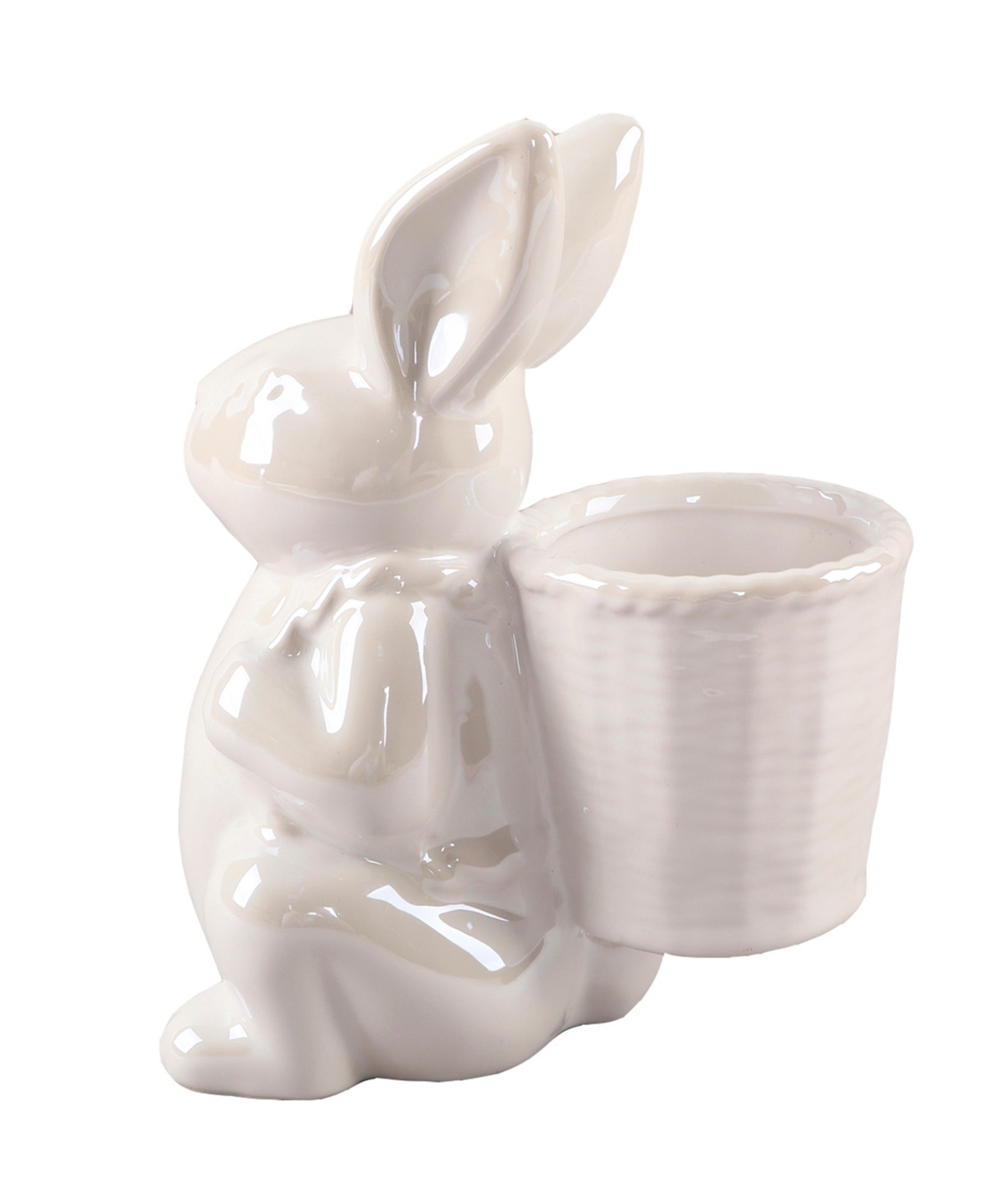 Ceramic Bunny Basket Vase, 7" - White