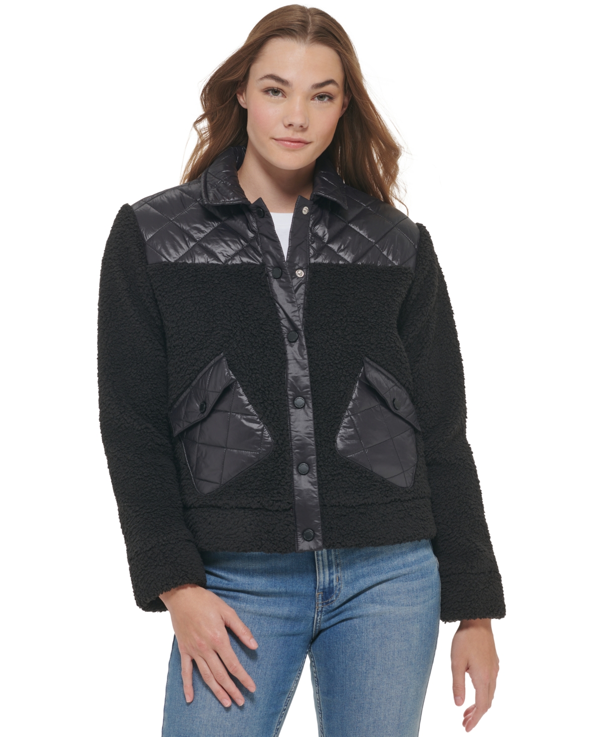 Calvin Klein Women's Sherpa Jacket With Quilted Trim