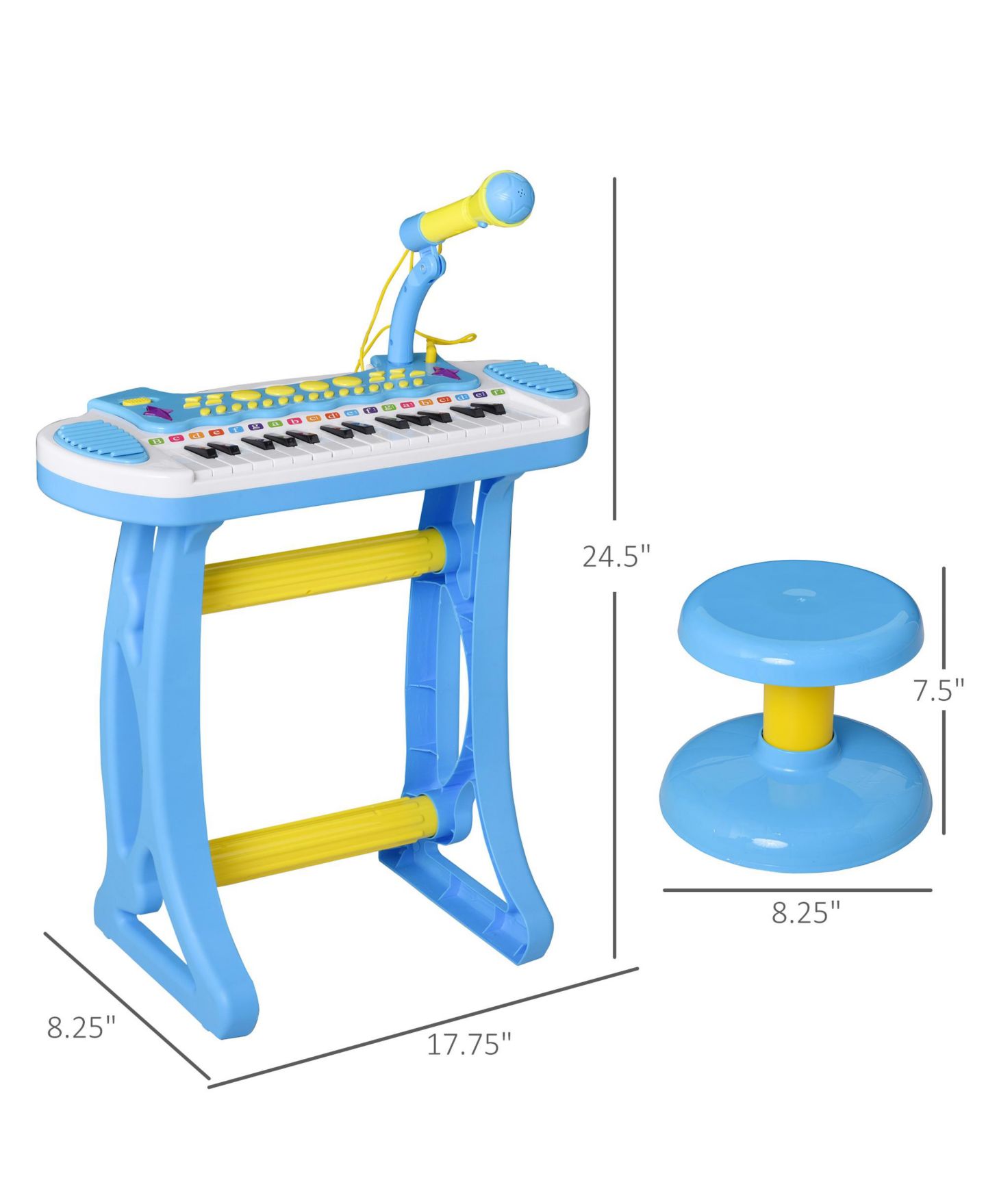 Детская игрушка Qaba Kids Toddler Toy Piano Keyboard w/ Sitting Stool and Working Microphone — фото 2