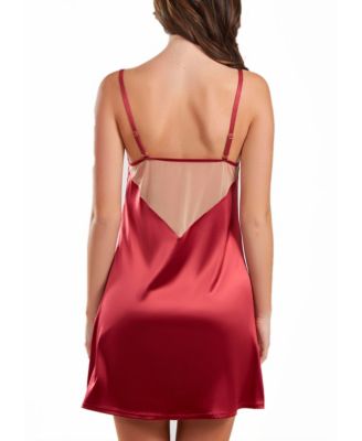 Women's Jenna Contrast Nude and Burgundy Satin Chemise