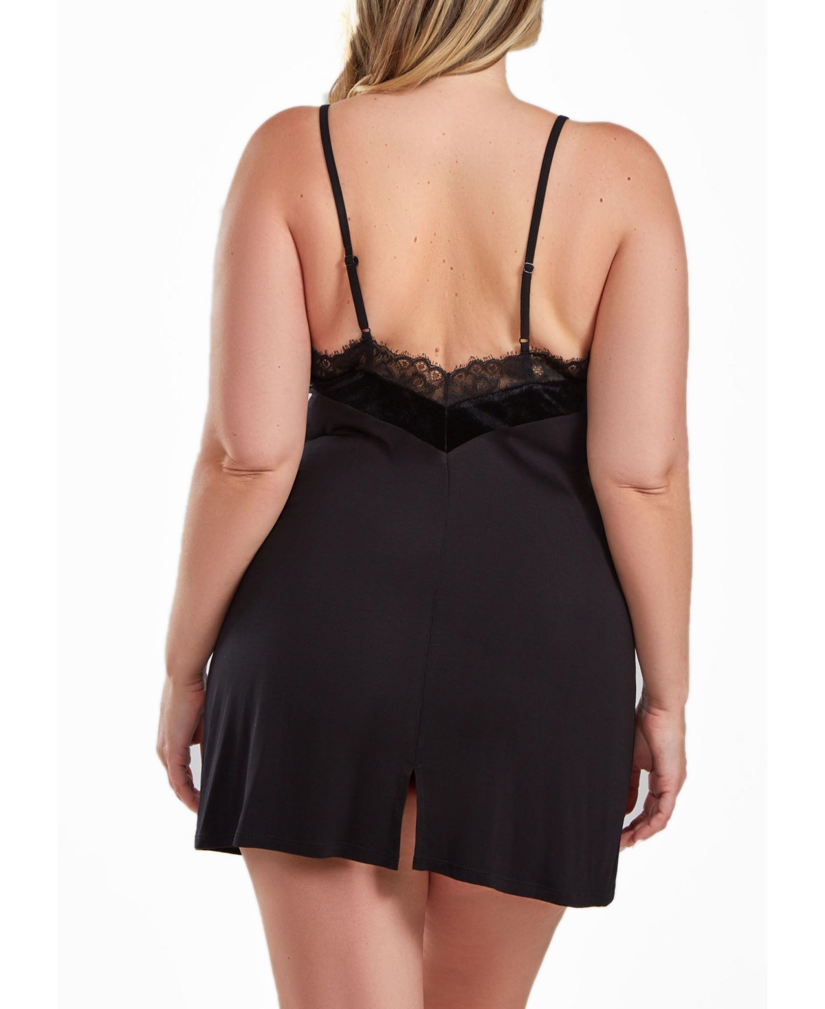 iCollection Layna Plus Size Velore and Velvet-Textured Lace Trimmed Chemise