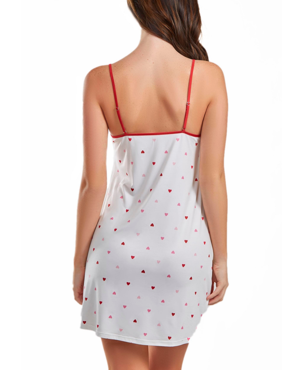 iCollection Women's Kyley Heart Print Pull Over Chemise with Adjustable Straps - White-Red