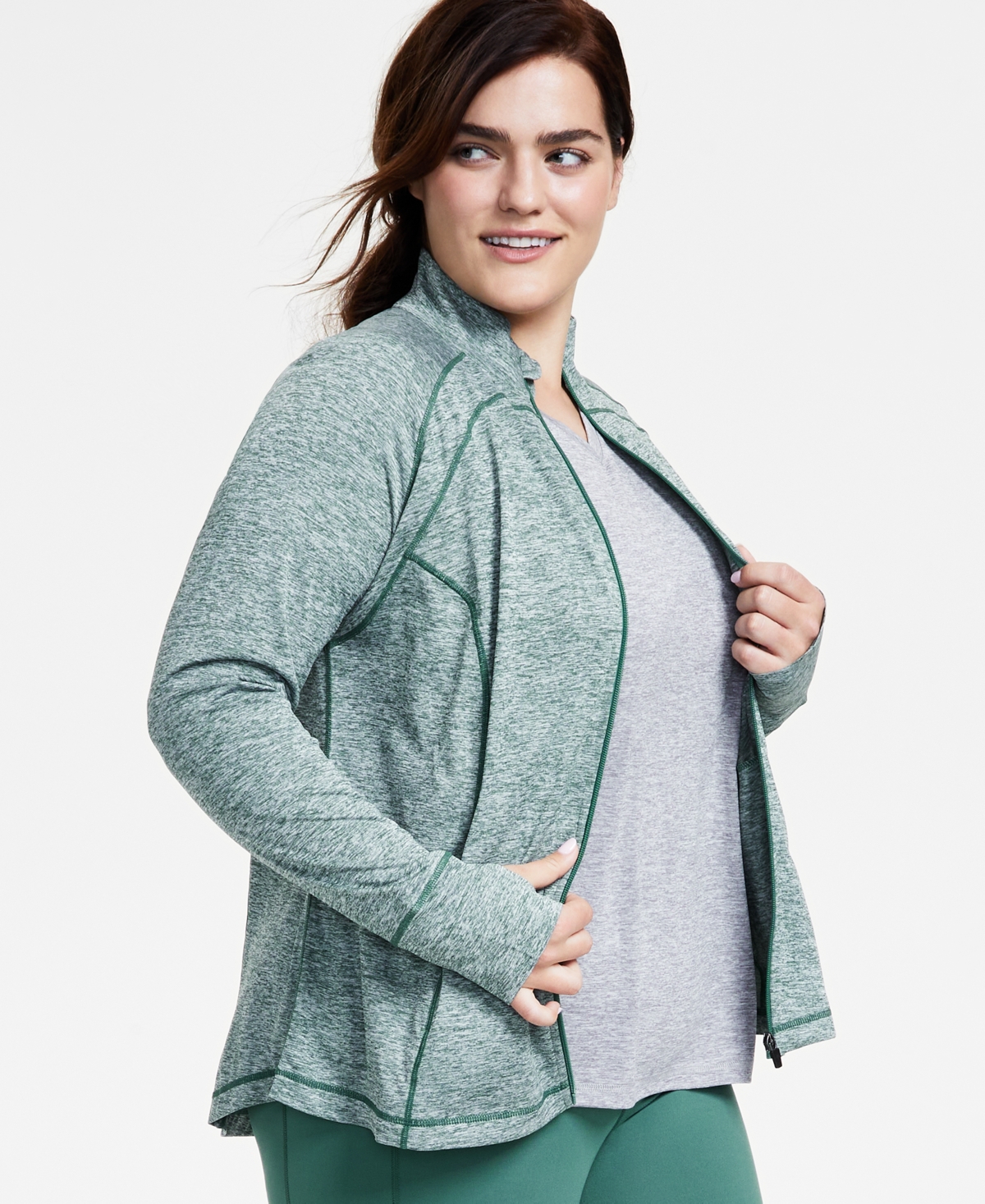 Id Ideology Women's Plus Essentials Performance Zip Jacket, Created For  Macy's In Crushed Mint