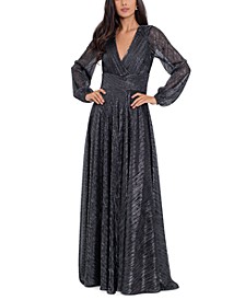 Petite Metallic Crinkle A-Line Gown