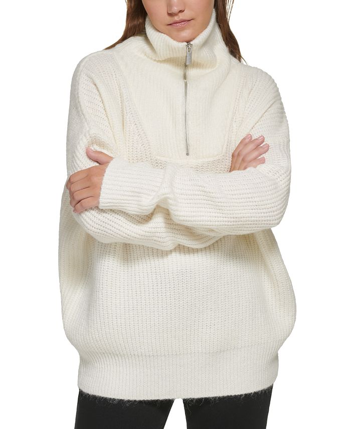 Calvin Jeans Women's Oversized Half-Zip Mock-Neck Sweater & Reviews - Sweaters - Juniors - Macy's