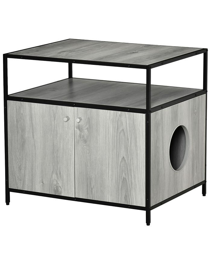 PawHut Pet Cat Litter Box w/ Easyentry Wide Surface Adjustable Shelves