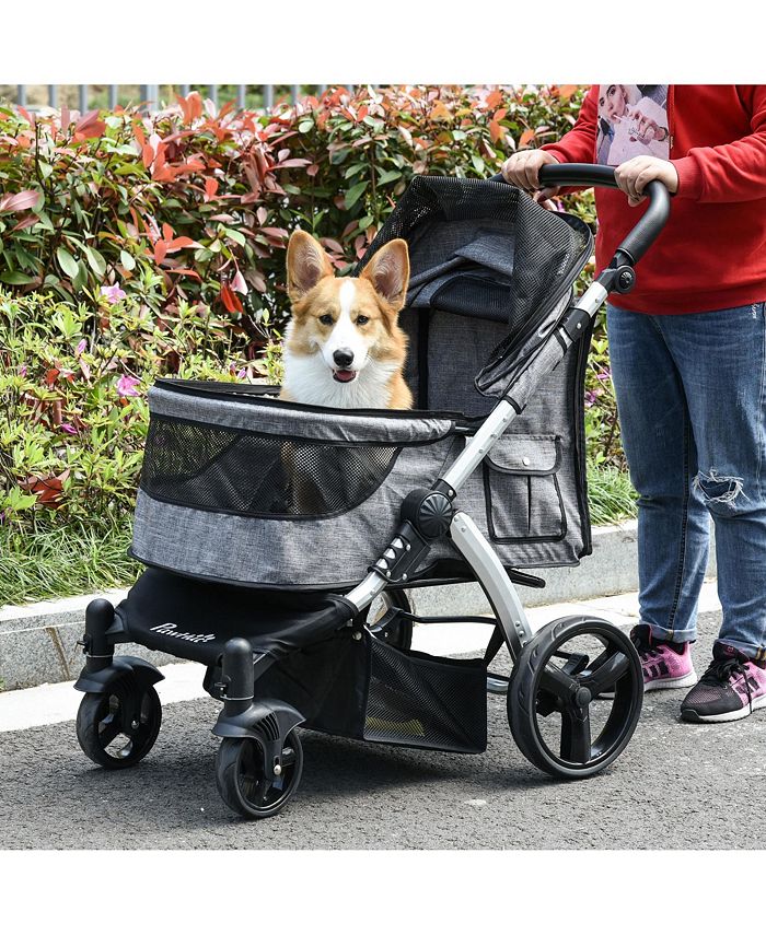 PawHut Pet Stroller Foldable Travel Carriage with Adjustable Handle Brake Bag Macy's