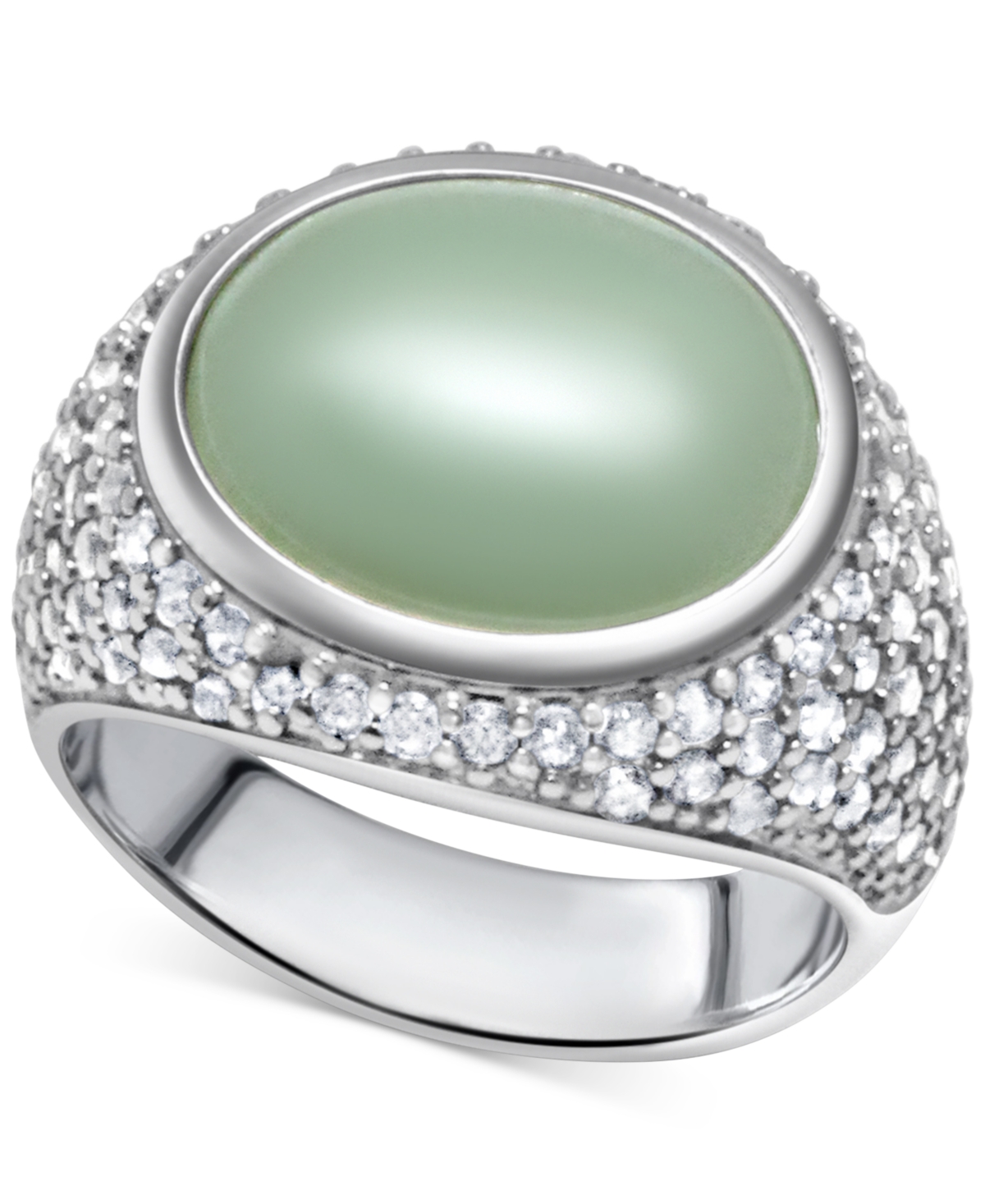 Macy's Green Jade (10x14mm) & Zircon (1/2 Ct. T.w.) Ring In Sterling Silver