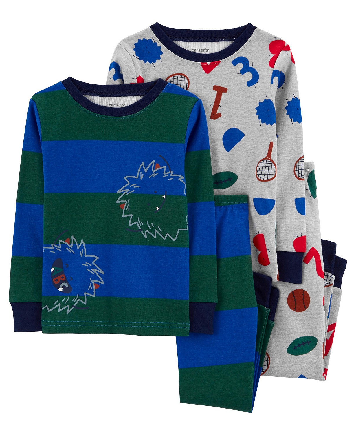 Toddler Boys Snug Fit Cotton Pajama, 4 Piece Set