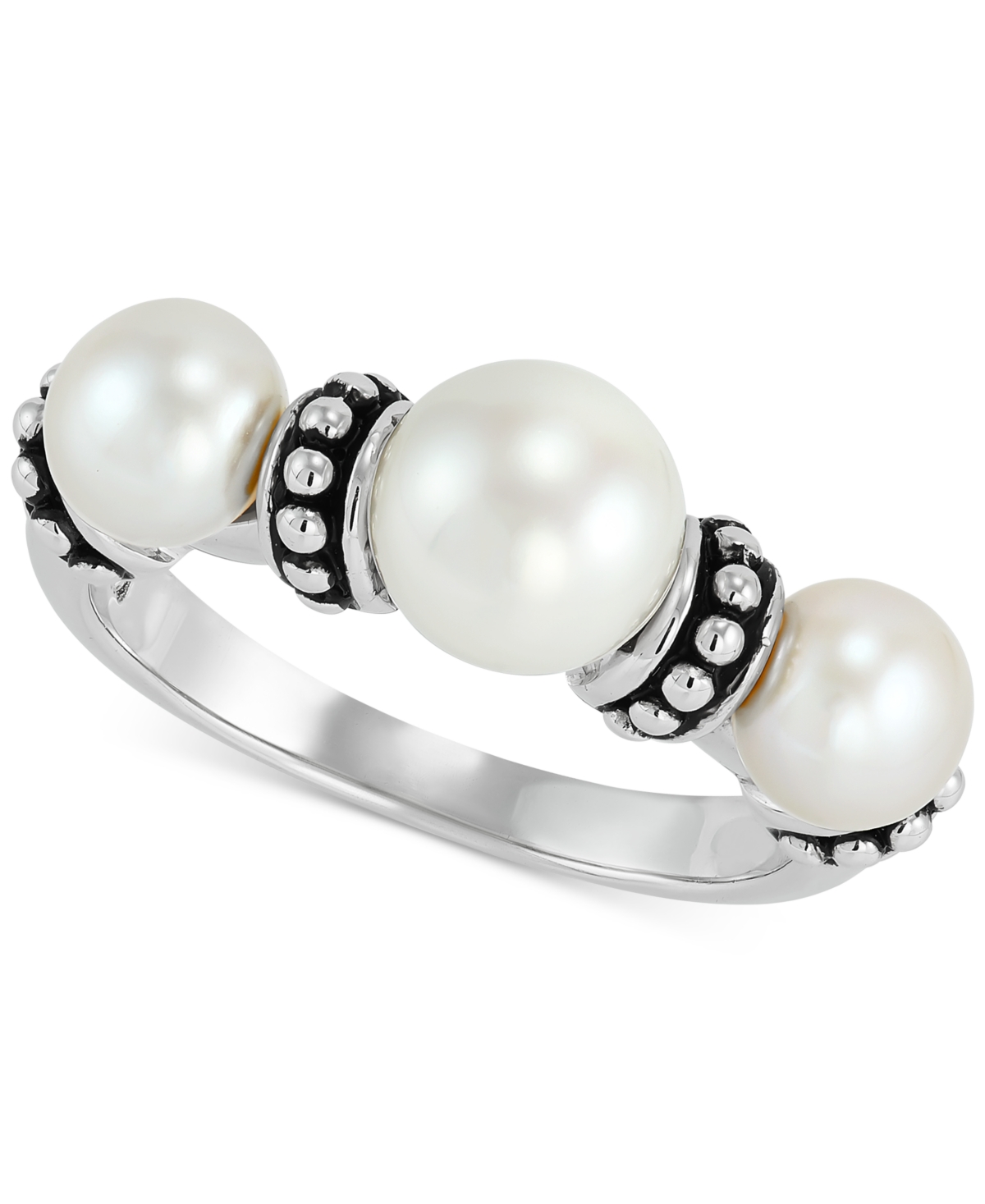 Cultured Freshwater Pearl (5-1/2 - 7-1/2mm) Beaded Rondelle Ring in Sterling Silver - Sterling Silver